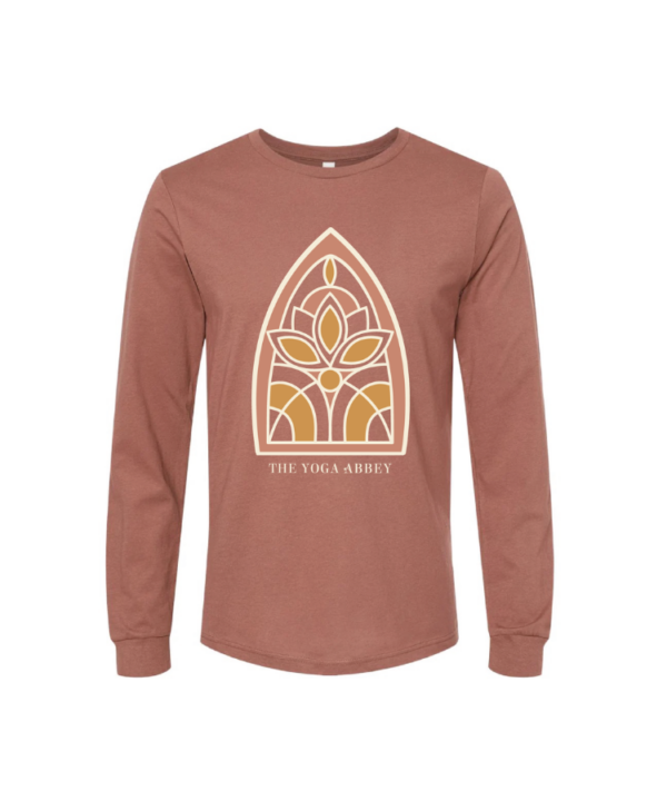 The Yoga Abbey logo long sleeve tee in chestnut