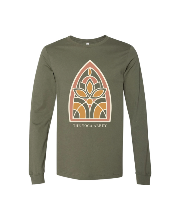 The Yoga Abbey logo long sleeve tee in military green