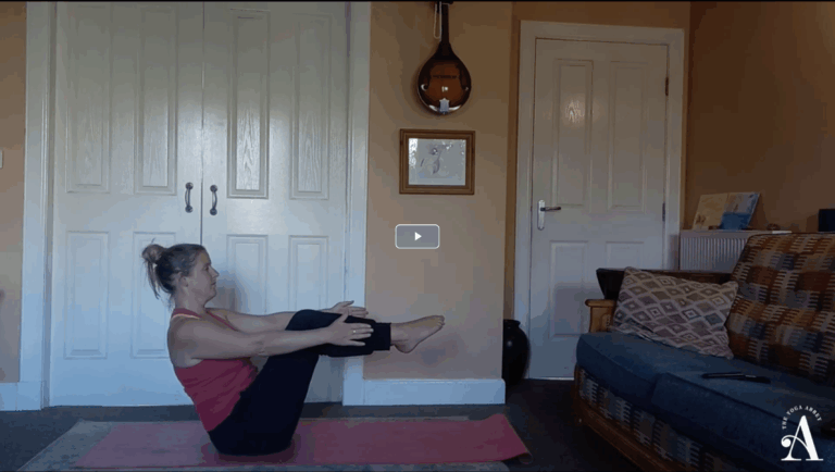 Emma Timms in Boat Pose during Seen and Known Power Flow