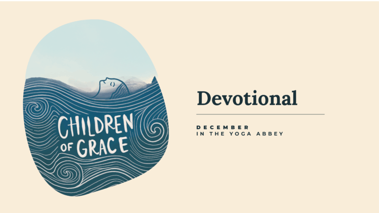 Devotional image with tan background with image of person floating in blue waves with the words Children of Grace.