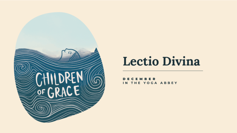 Lectio Divina image with tan background with image of person floating in blue waves with the words Children of Grace.