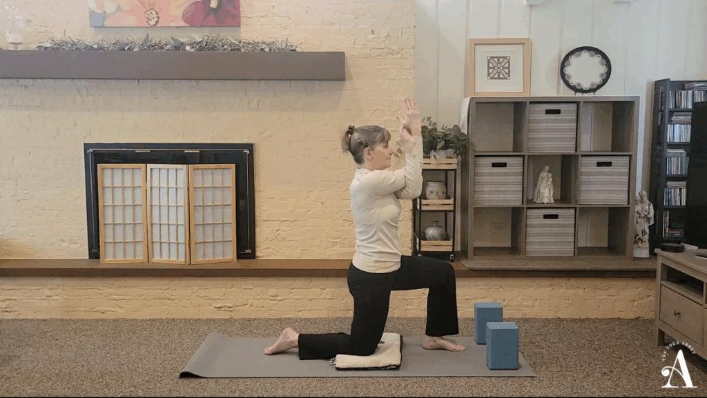 Dimitra in Low Lunge with Eagle Arms