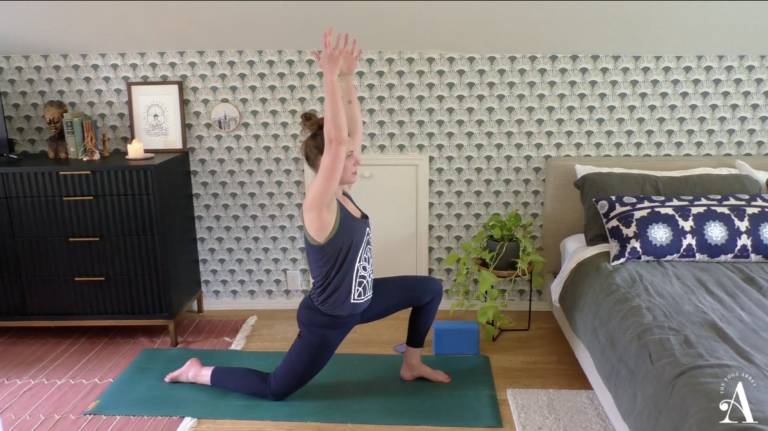 Caroline Williams in low lunge