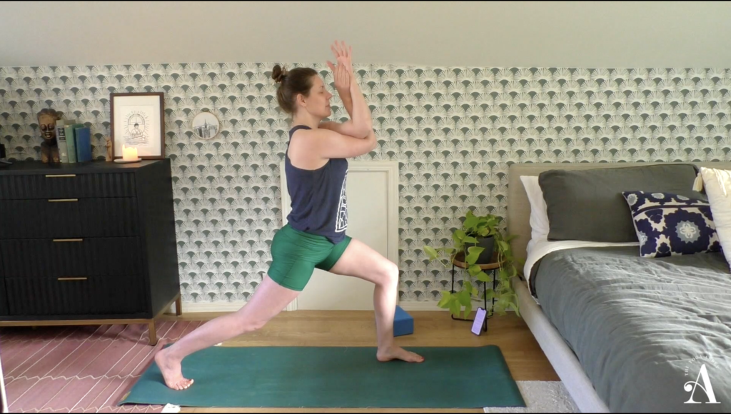 Caroline Williams in High Crescent Lunge with Eagle Arms
