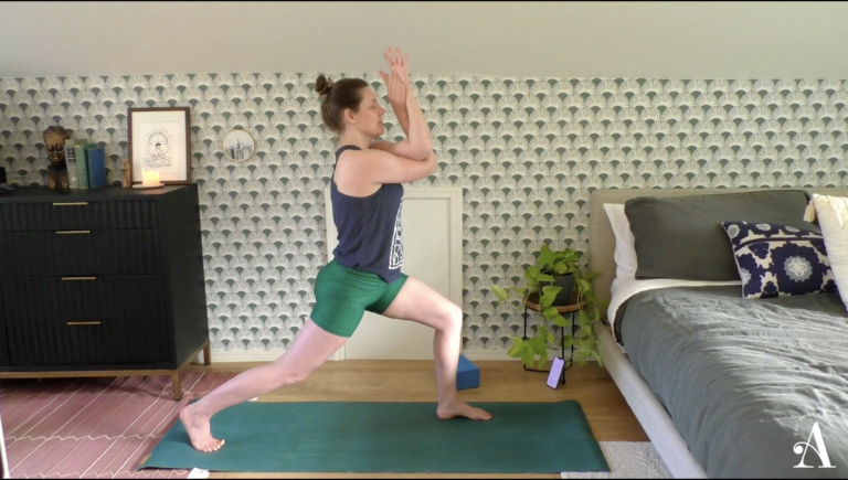 Caroline Williams in High Crescent Lunge with Eagle Arms