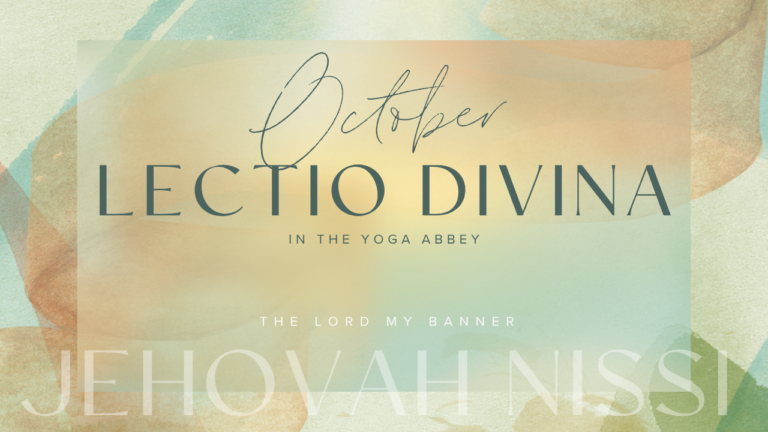 pastel green, pink, orange and yellow decoupage background with October Lectio Divina The Lord My Banner Jehovah Nissi